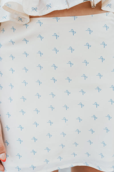 Cream Bow Print Tiered Top with Mini Skirt ITS5639 - Southern Soule Designs