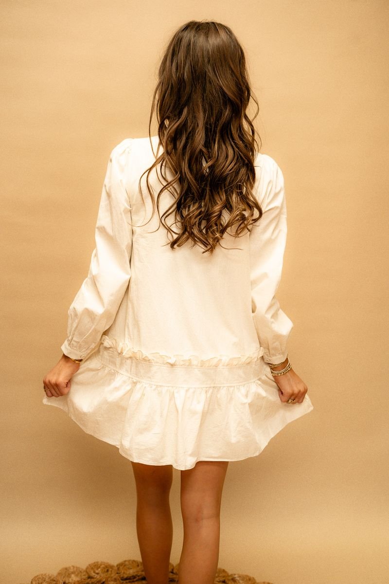 Cream Button Down Pleated Dress CD04817 - Southern Soule Designs