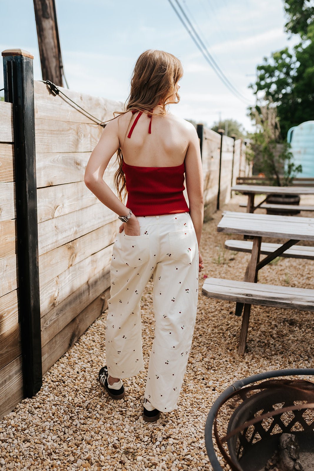 Cream Cherry Print Pants BP6768 - C - Southern Soule Designs