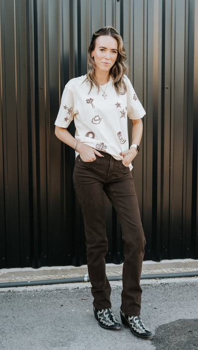 Cream Cowboy Embroidered Tee - Southern Soule Designs