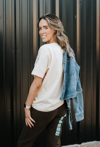 Cream Cowboy Embroidered Tee - Southern Soule Designs