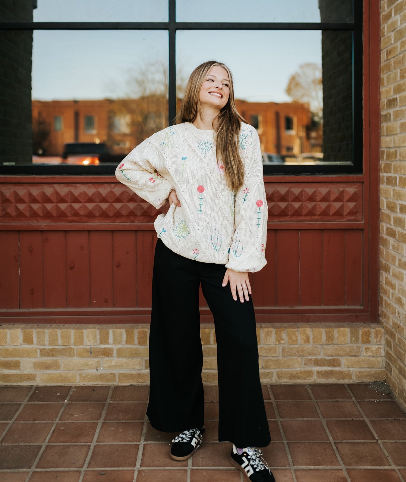 Cream Embroidered Lattice Cable Sweater IT14253 - Southern Soule Designs