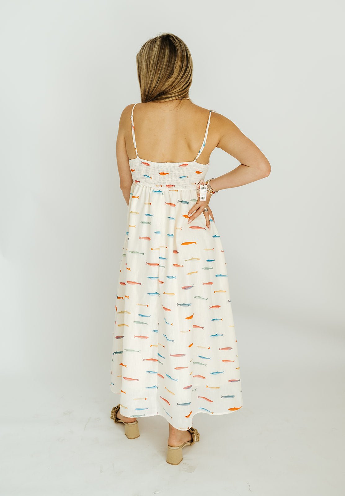 Cream Fish Print Midi Dress BD5983-B - Southern Soule Designs
