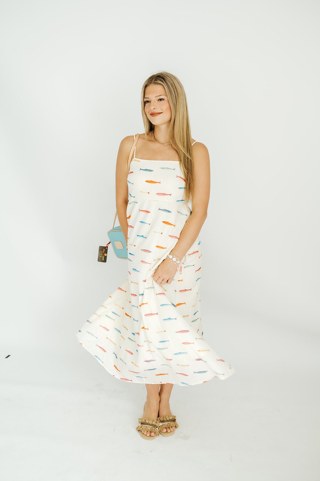 Cream Fish Print Midi Dress BD5983-B - Southern Soule Designs