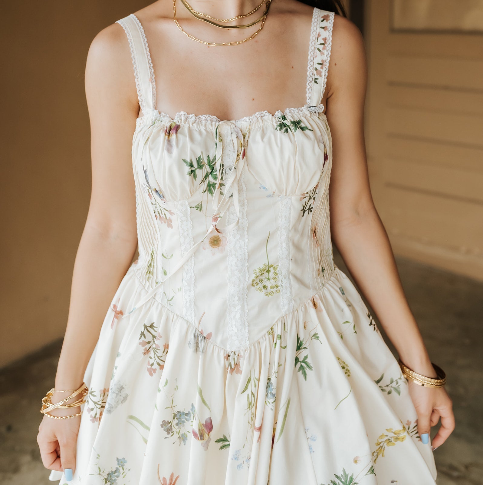 Cream Flora Bustier Flare Mini Dress ID9720 - Southern Soule Designs