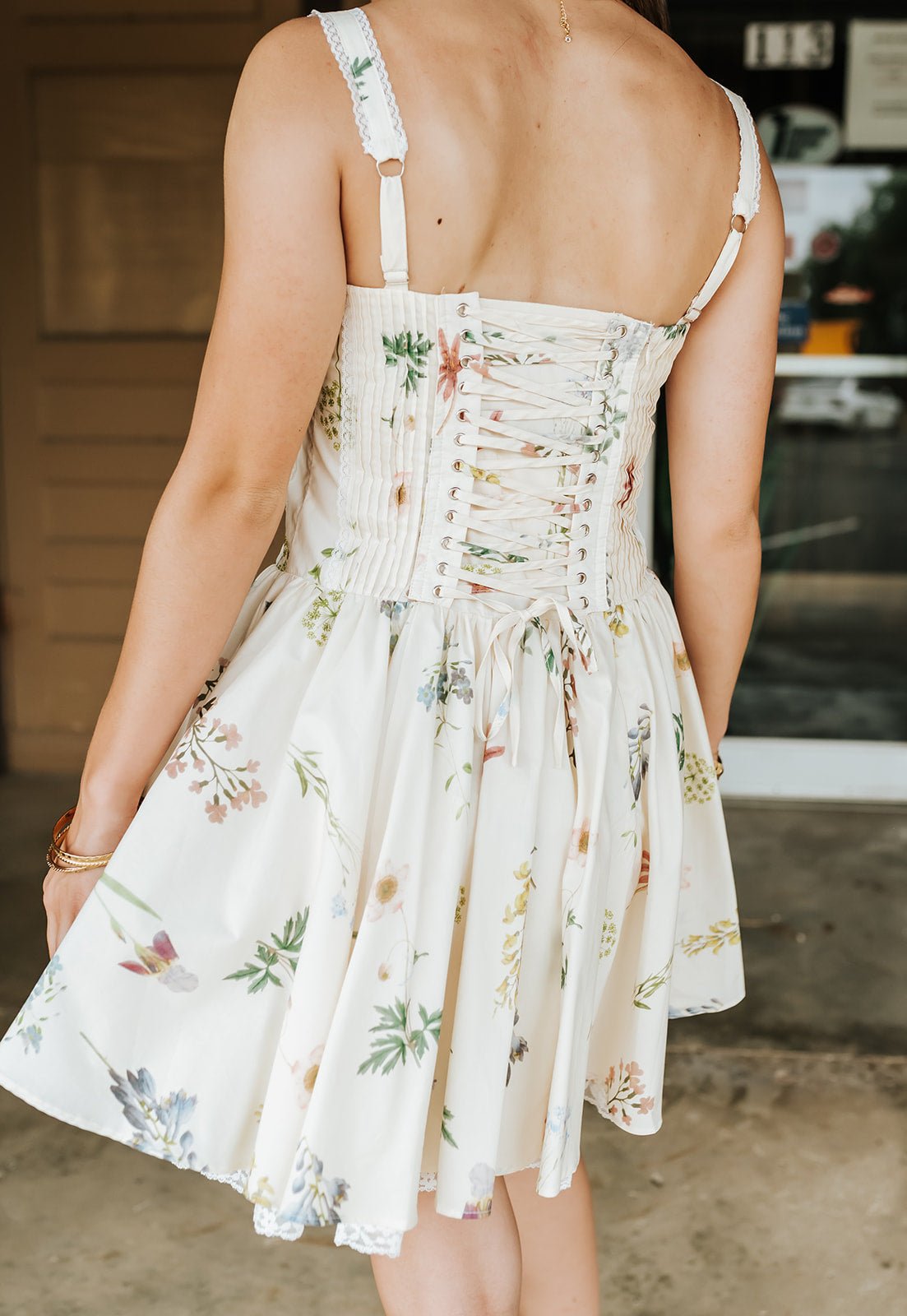 Cream Flora Bustier Flare Mini Dress ID9720 - Southern Soule Designs