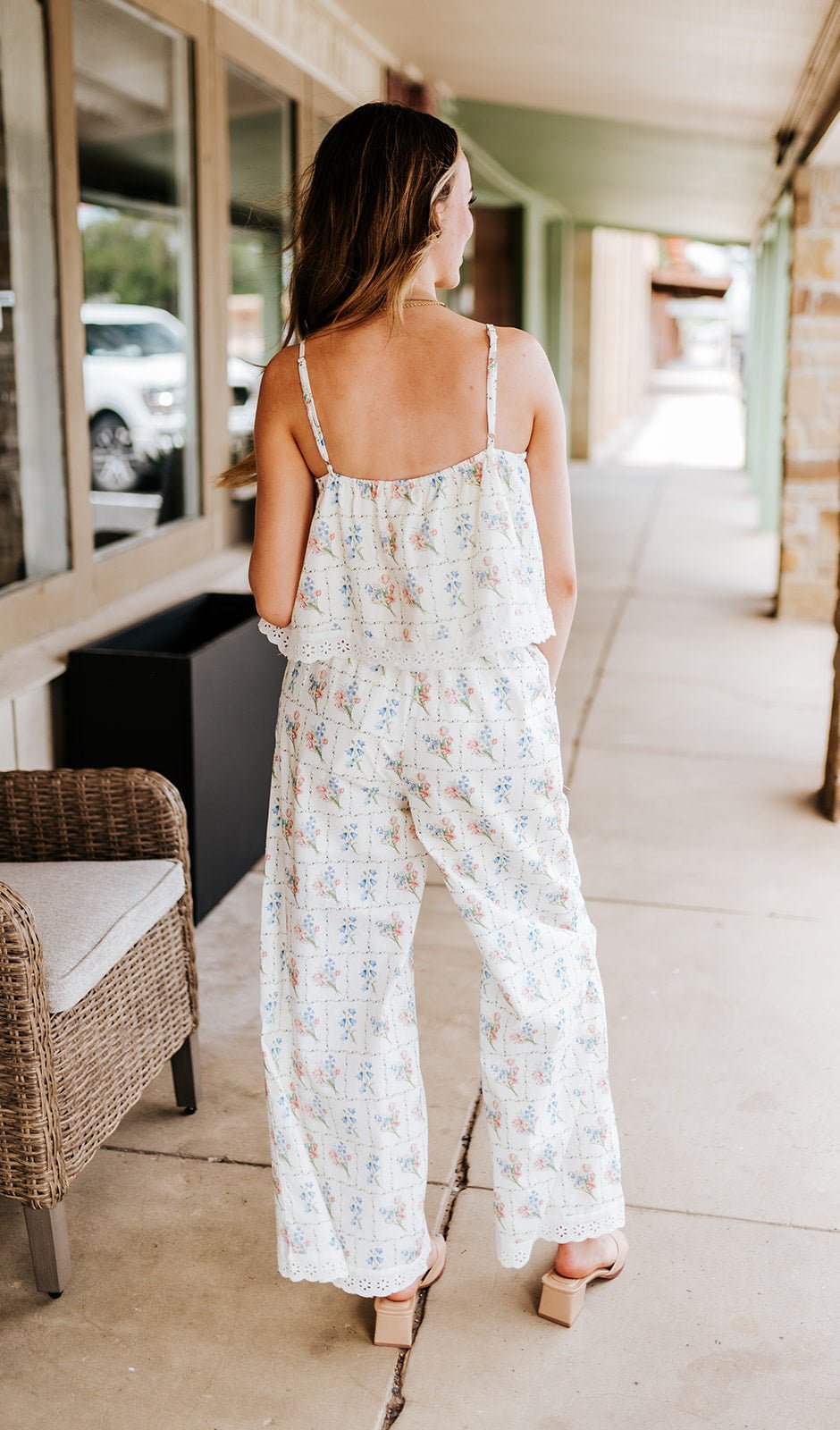 Cream Floral Floral Cropped Cami Top and Pant Set EC10675 - Southern Soule Designs