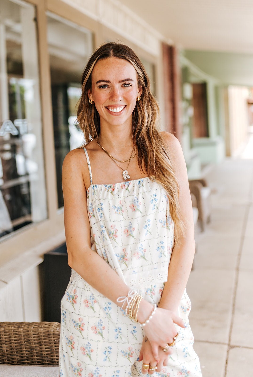 Cream Floral Floral Cropped Cami Top and Pant Set EC10675 - Southern Soule Designs