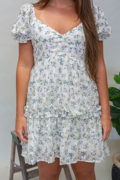 Cream Floral Print Dress - Southern Soule Designs