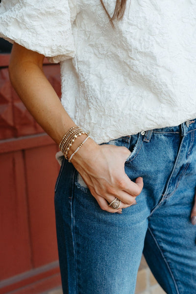 Cream Floral Textured Puff Sleeve Top 34640 - Southern Soule Designs