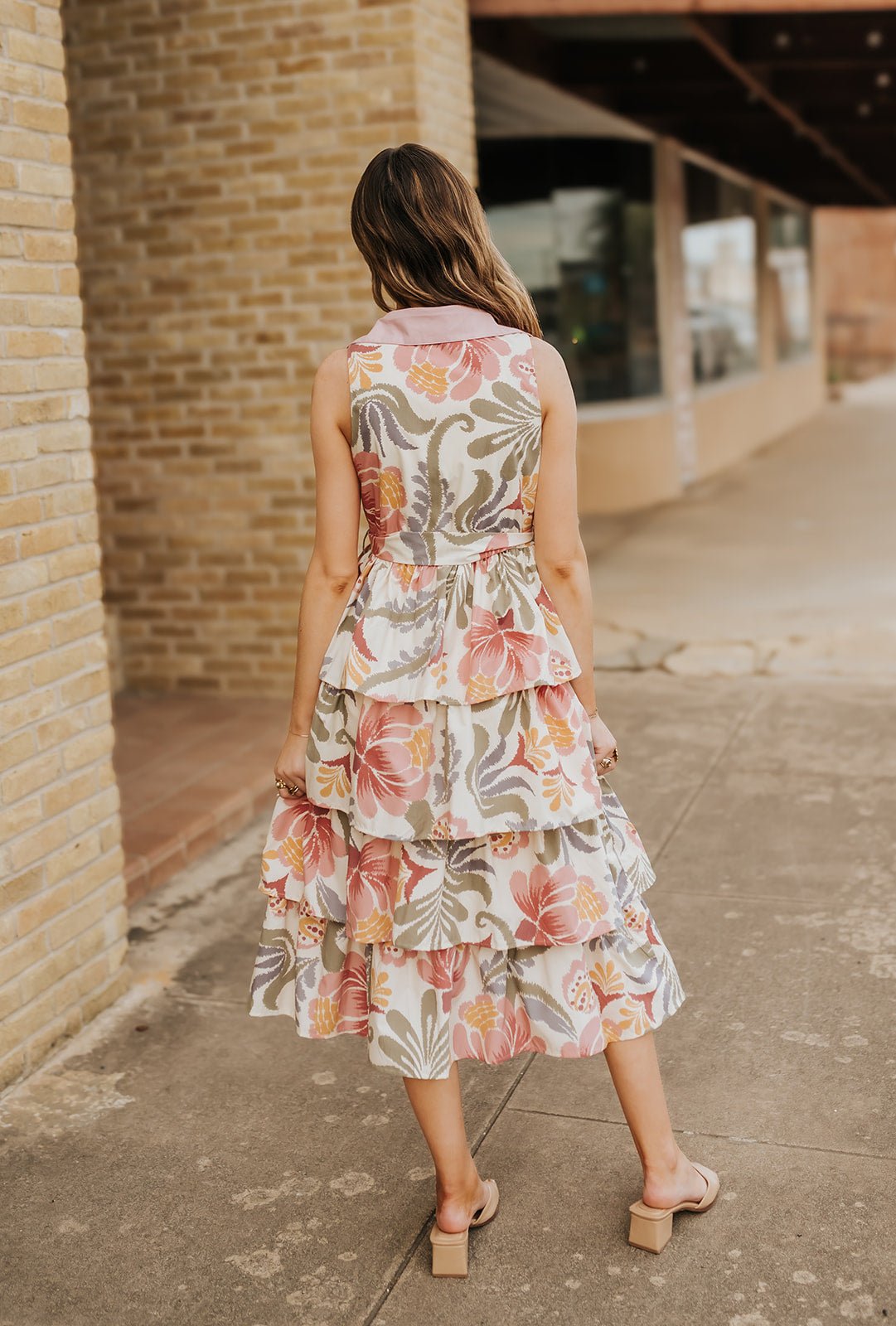 Cream Floral Tiered Midi Dress CD06084 - Southern Soule Designs