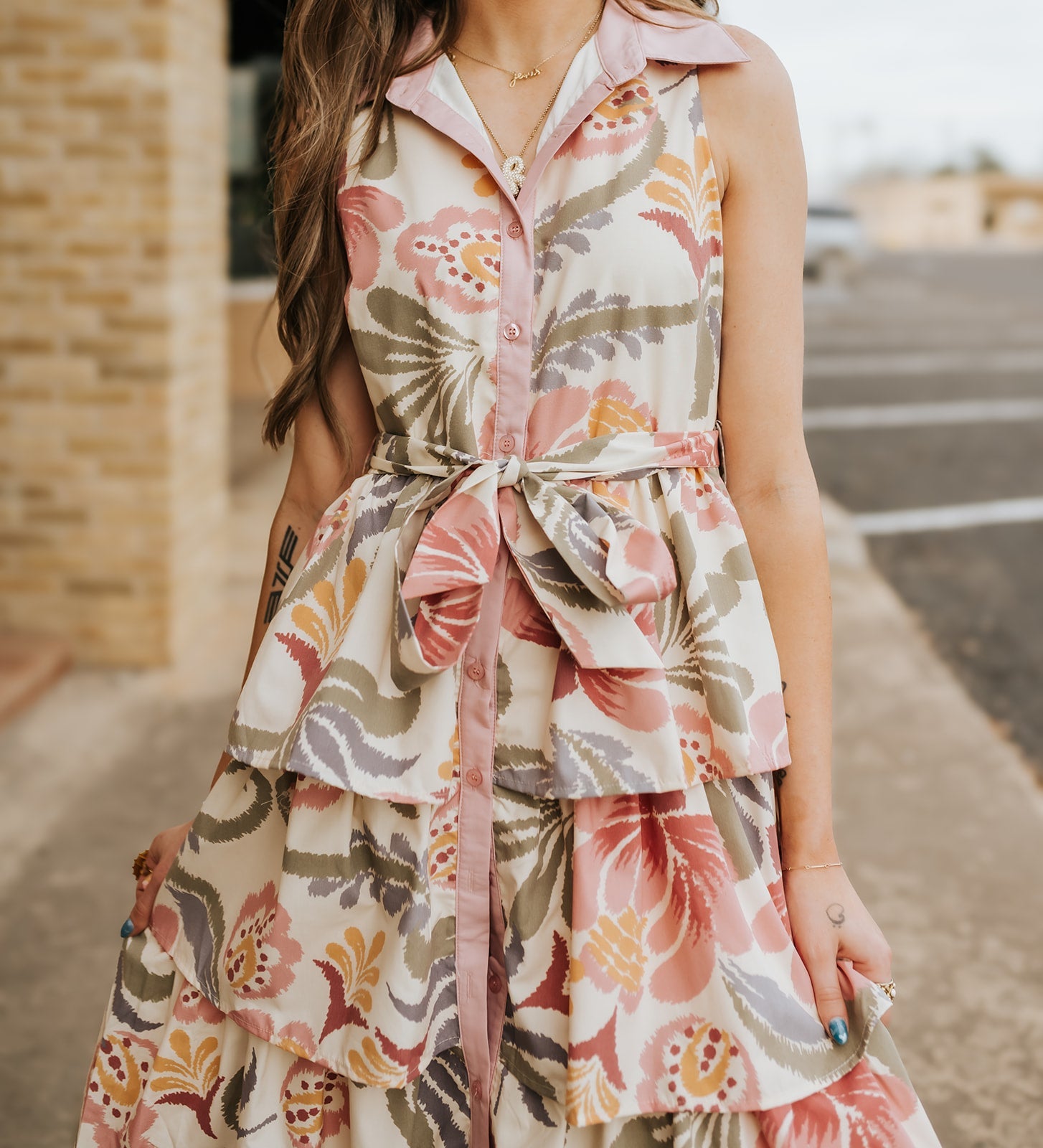 Cream Floral Tiered Midi Dress CD06084 - Southern Soule Designs