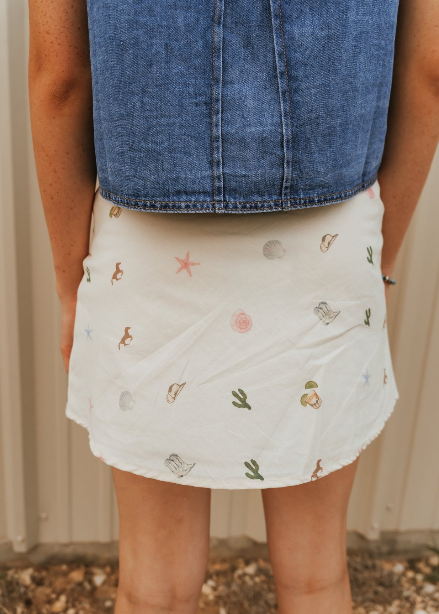 Cream High Waisted Coastal Cowgirl Graphic Mini Skirt IS5602 - Southern Soule Designs