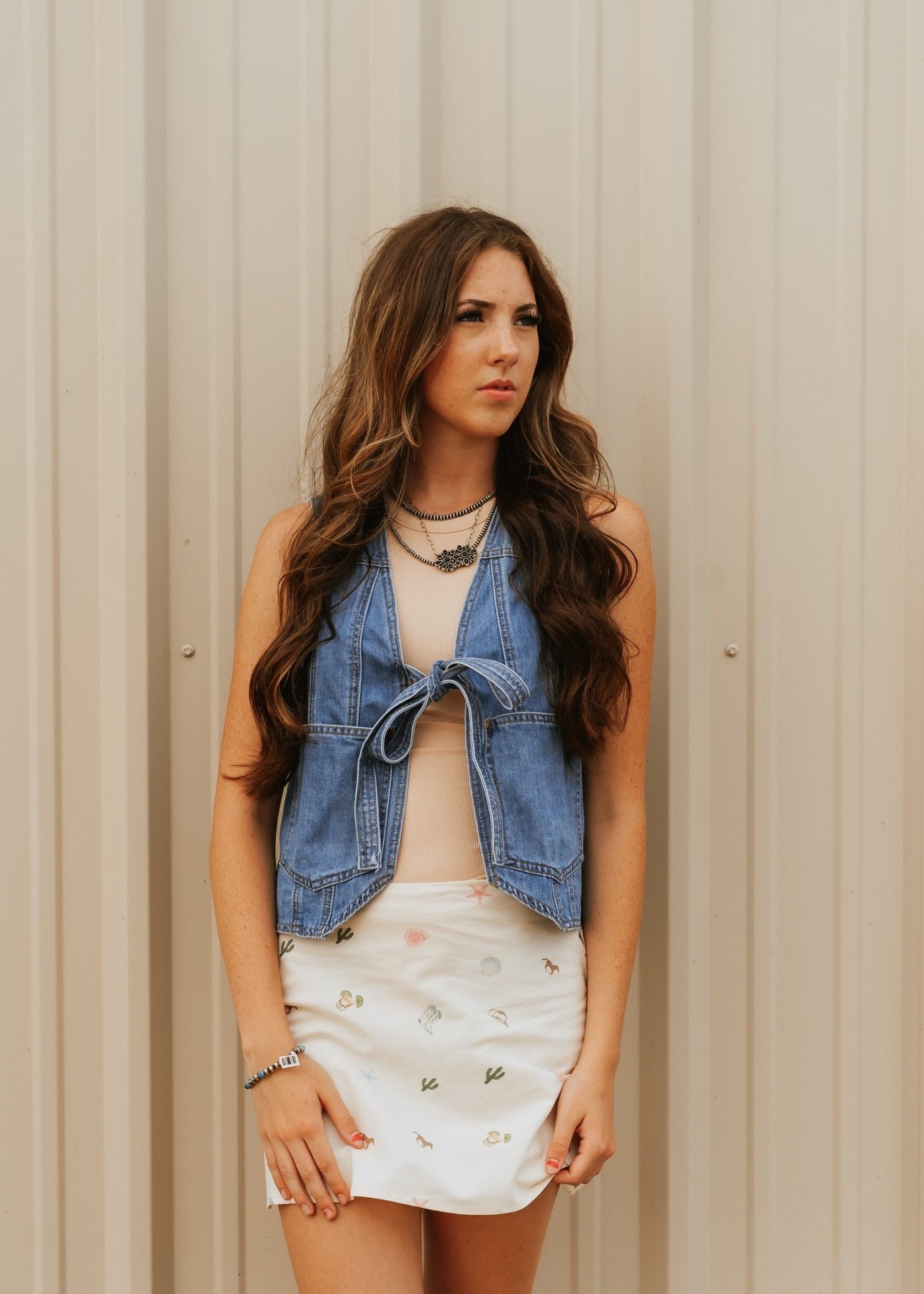 Cream High Waisted Coastal Cowgirl Graphic Mini Skirt IS5602 - Southern Soule Designs