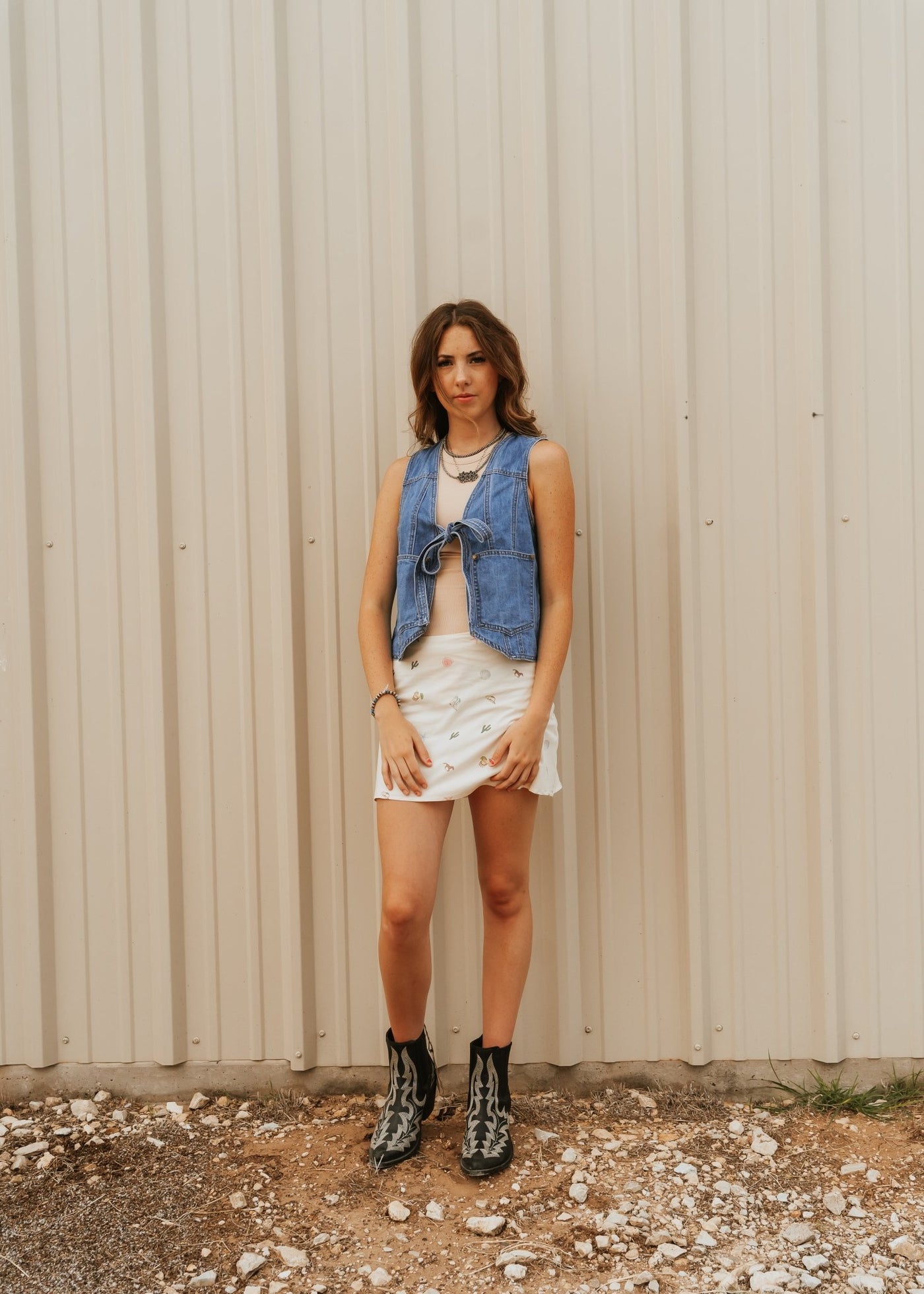 Cream High Waisted Coastal Cowgirl Graphic Mini Skirt IS5602 - Southern Soule Designs