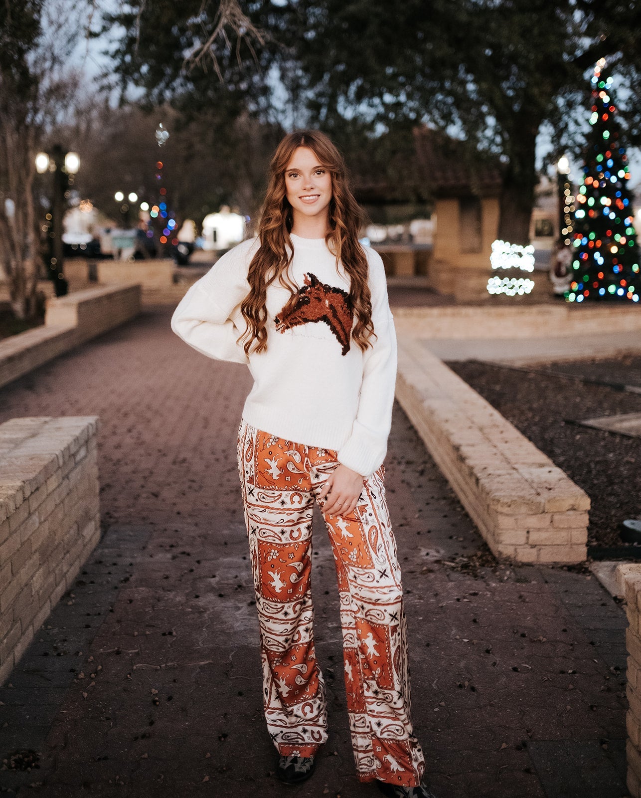 Cream Horse Graphic Knit Sweater BRW0280 - 40 - Southern Soule Designs