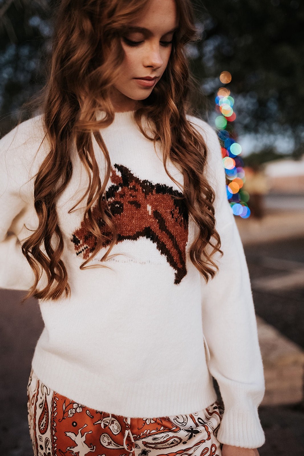 Cream Horse Graphic Knit Sweater BRW0280 - 40 - Southern Soule Designs