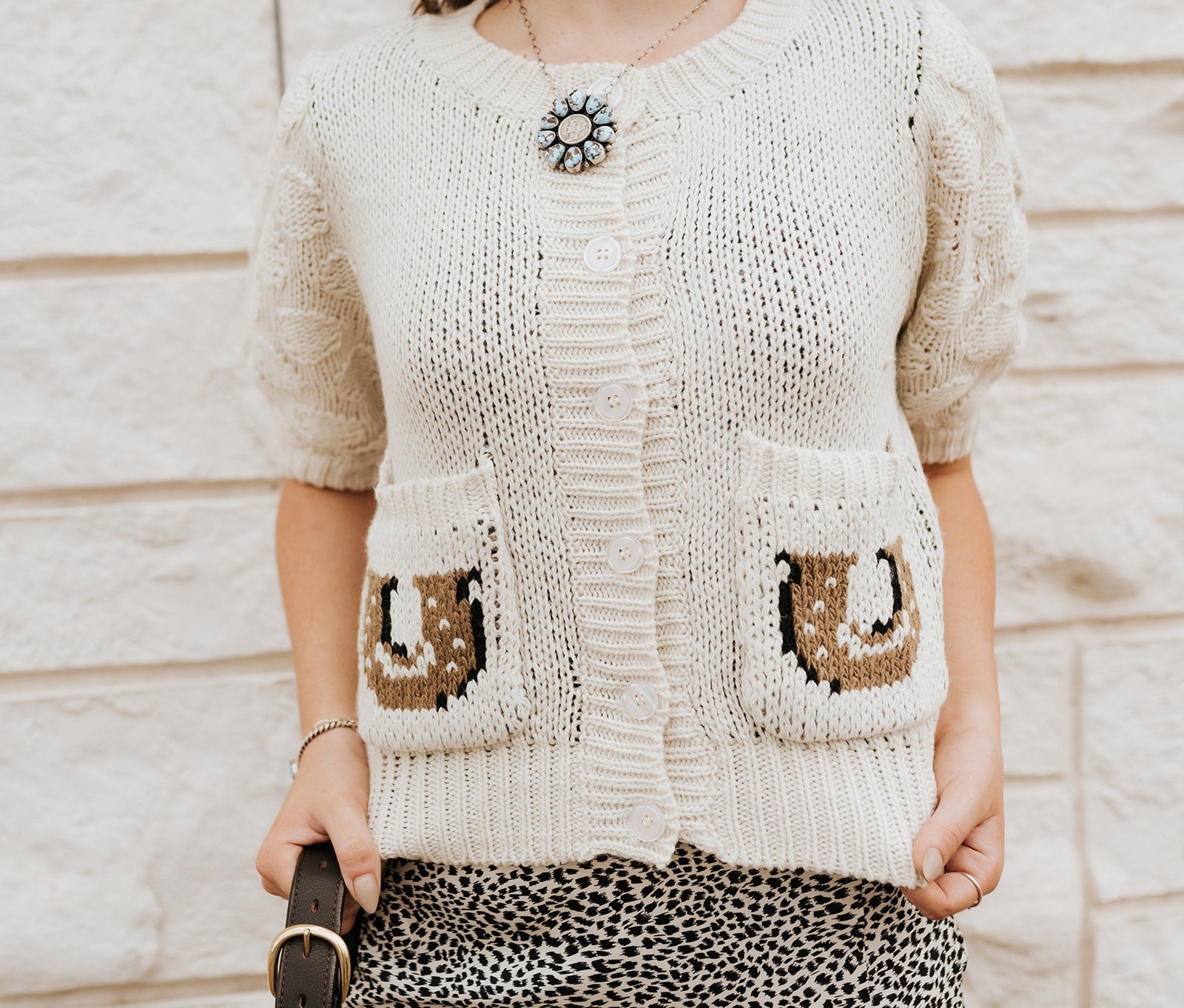Cream Horse Knit Cardigan BRW3743 - 1 - Southern Soule Designs