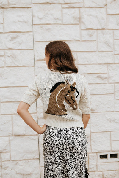 Cream Horse Knit Cardigan BRW3743 - 1 - Southern Soule Designs