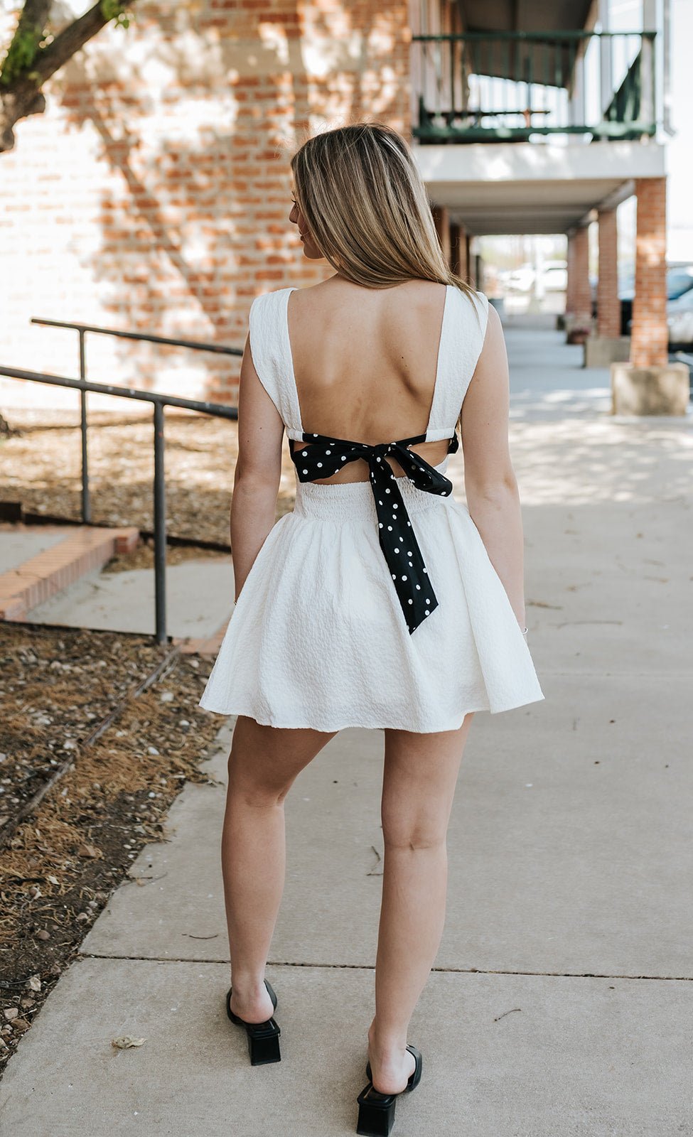 Cream Jacquard Polka Dot Mini Dress ID10052 - Southern Soule Designs