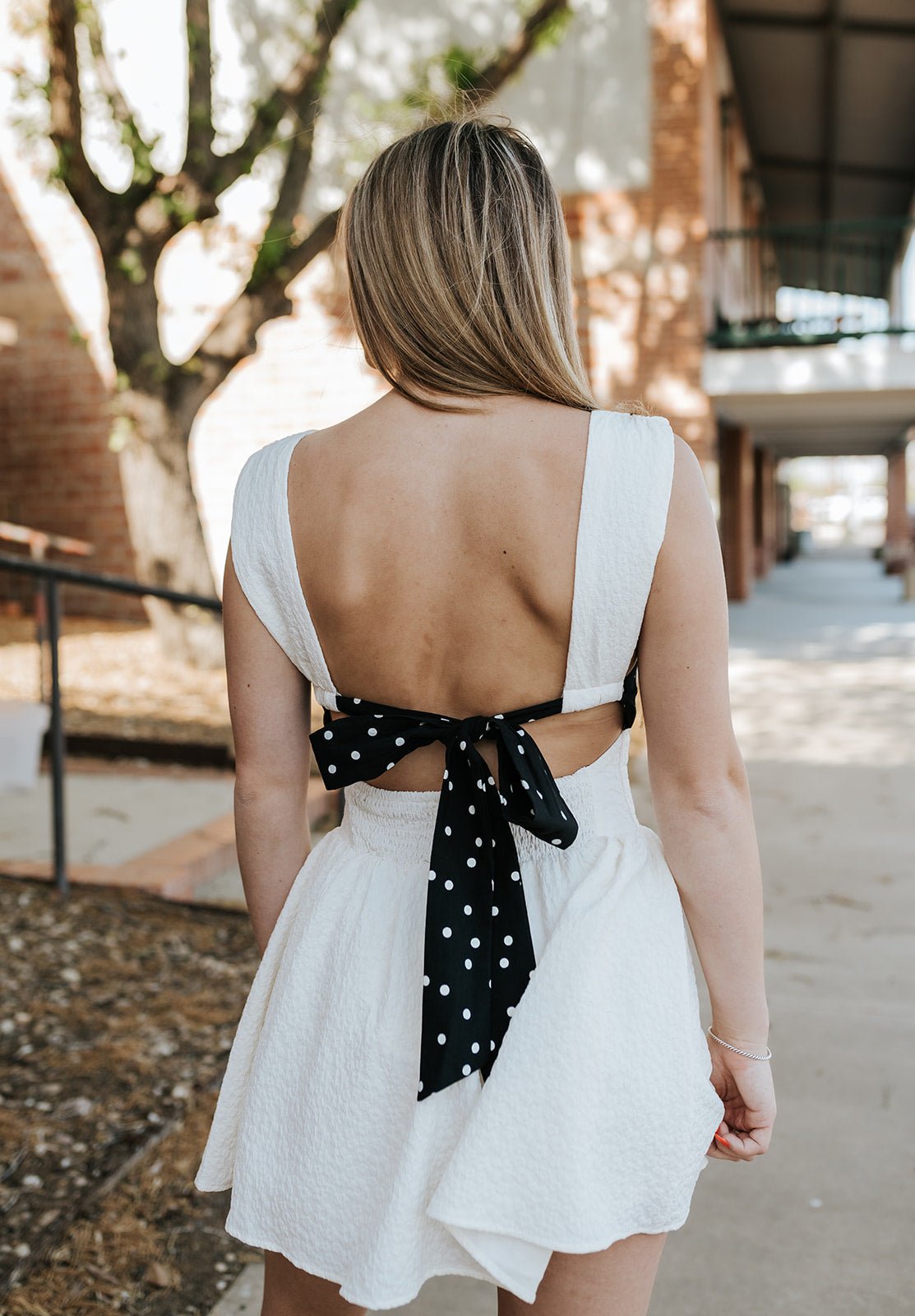 Cream Jacquard Polka Dot Mini Dress ID10052 - Southern Soule Designs