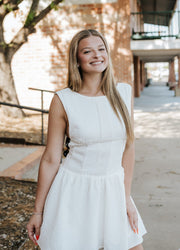 Cream Jacquard Polka Dot Mini Dress ID10052 - Southern Soule Designs