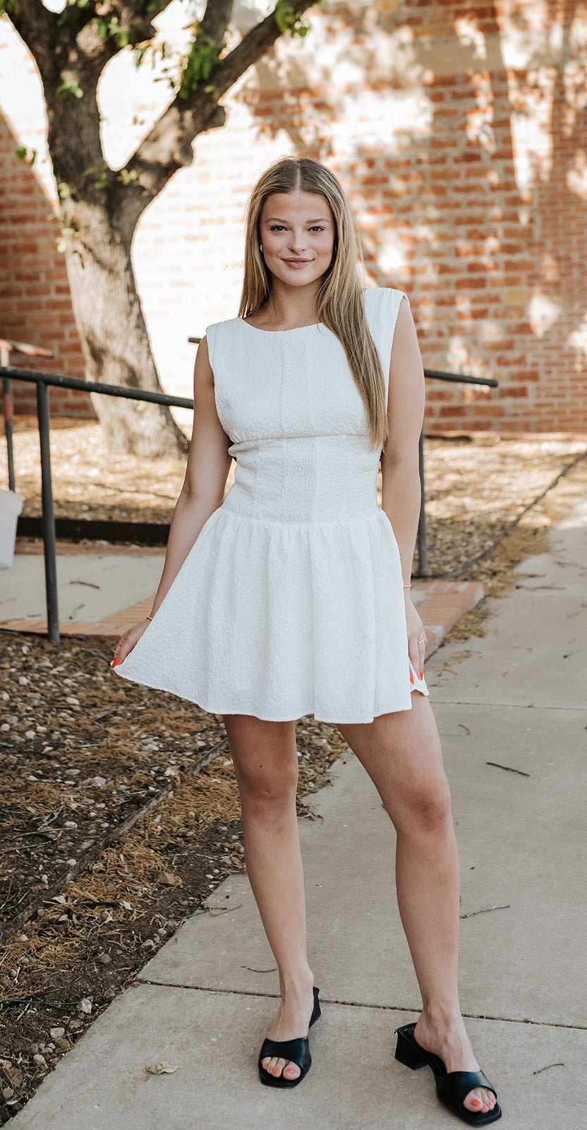 Cream Jacquard Polka Dot Mini Dress ID10052 - Southern Soule Designs