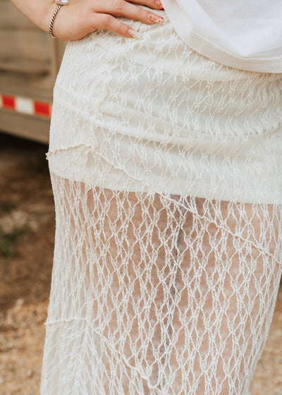 Cream Lace Crochet Maxi Skirt with Lining BRK3732 - Southern Soule Designs
