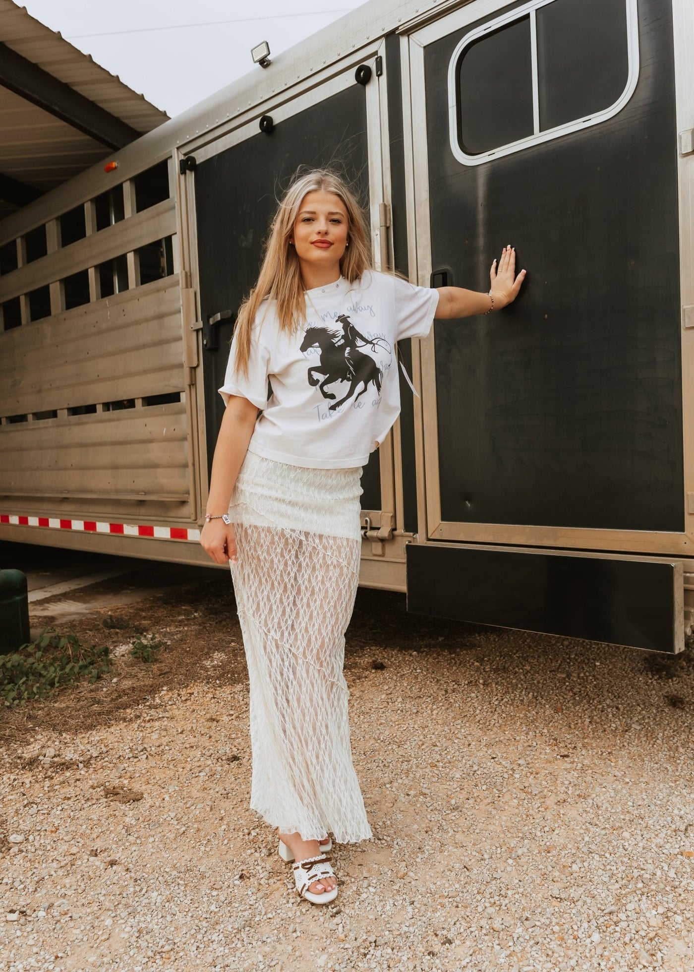 Cream Lace Crochet Maxi Skirt with Lining BRK3732 - Southern Soule Designs