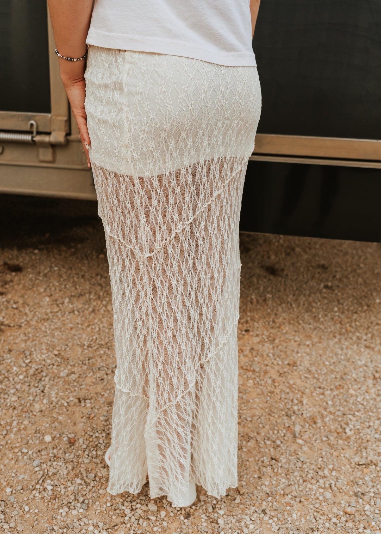 Cream Lace Crochet Maxi Skirt with Lining BRK3732 - Southern Soule Designs