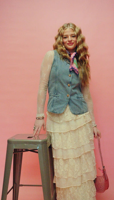 Cream Lace Ruffle Tiered Maxi Skirt LSK0253 - Southern Soule Designs