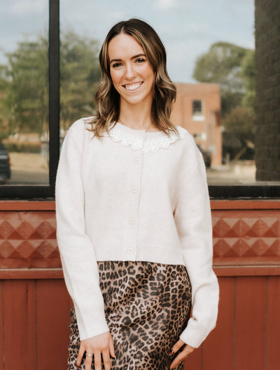Cream Lace Trim Cardigan SWJ3069 - Southern Soule Designs