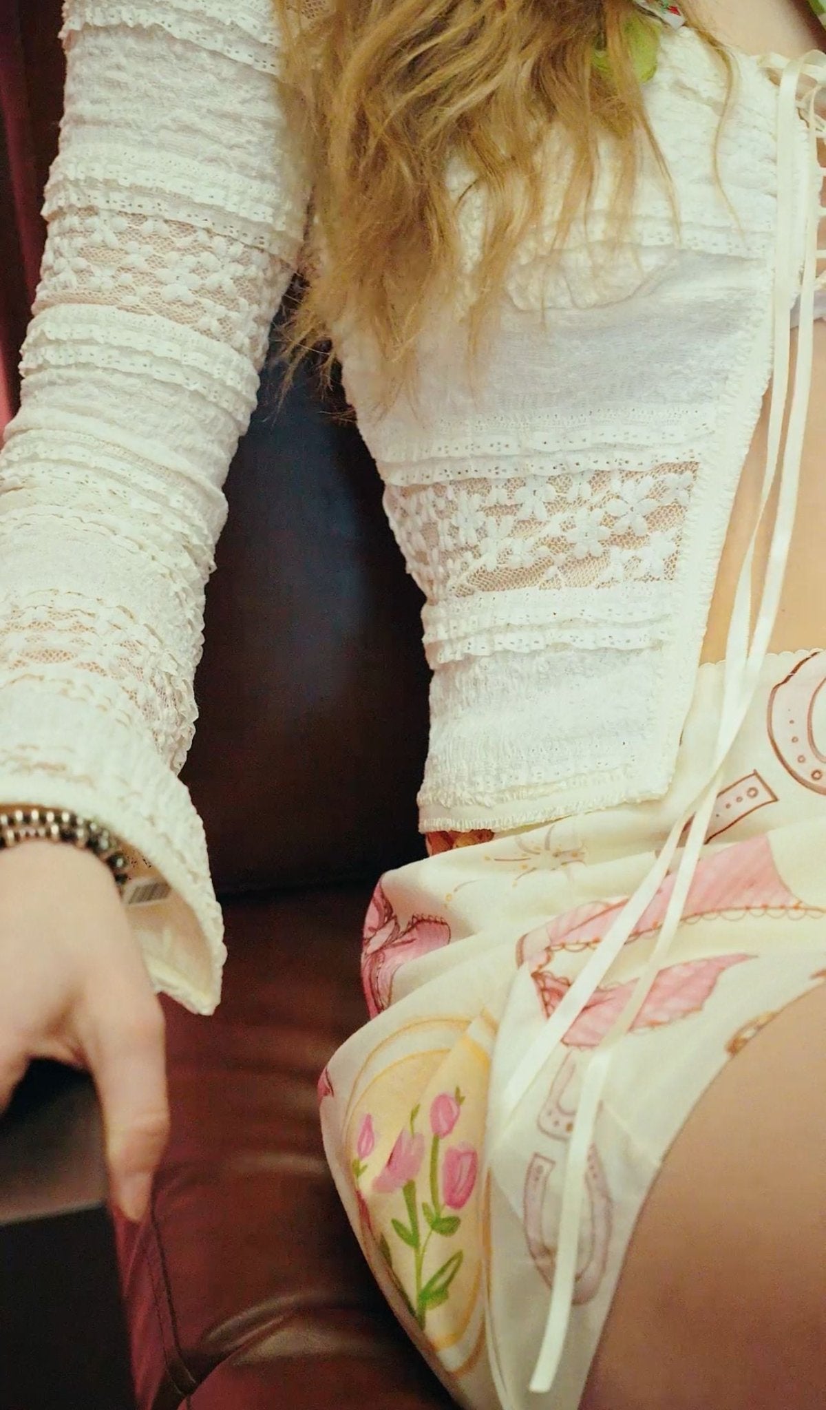 Cream Lace Up Long Sleeve Crop Top with Lace Detail BRT3179 - Southern Soule Designs