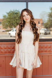 Cream Metallic Floral Mini Dress JD7179 - Southern Soule Designs