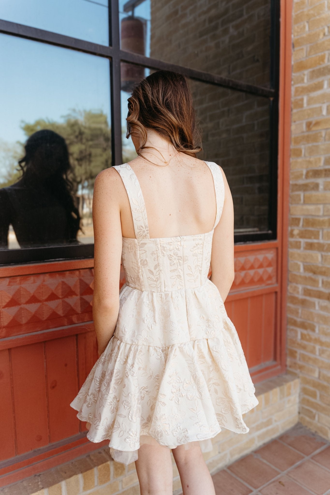 Cream Metallic Floral Mini Dress JD7179 - Southern Soule Designs