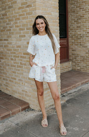 Cream Multi Color Polka Dot Top and Shorts Set JTP47776 - Southern Soule Designs