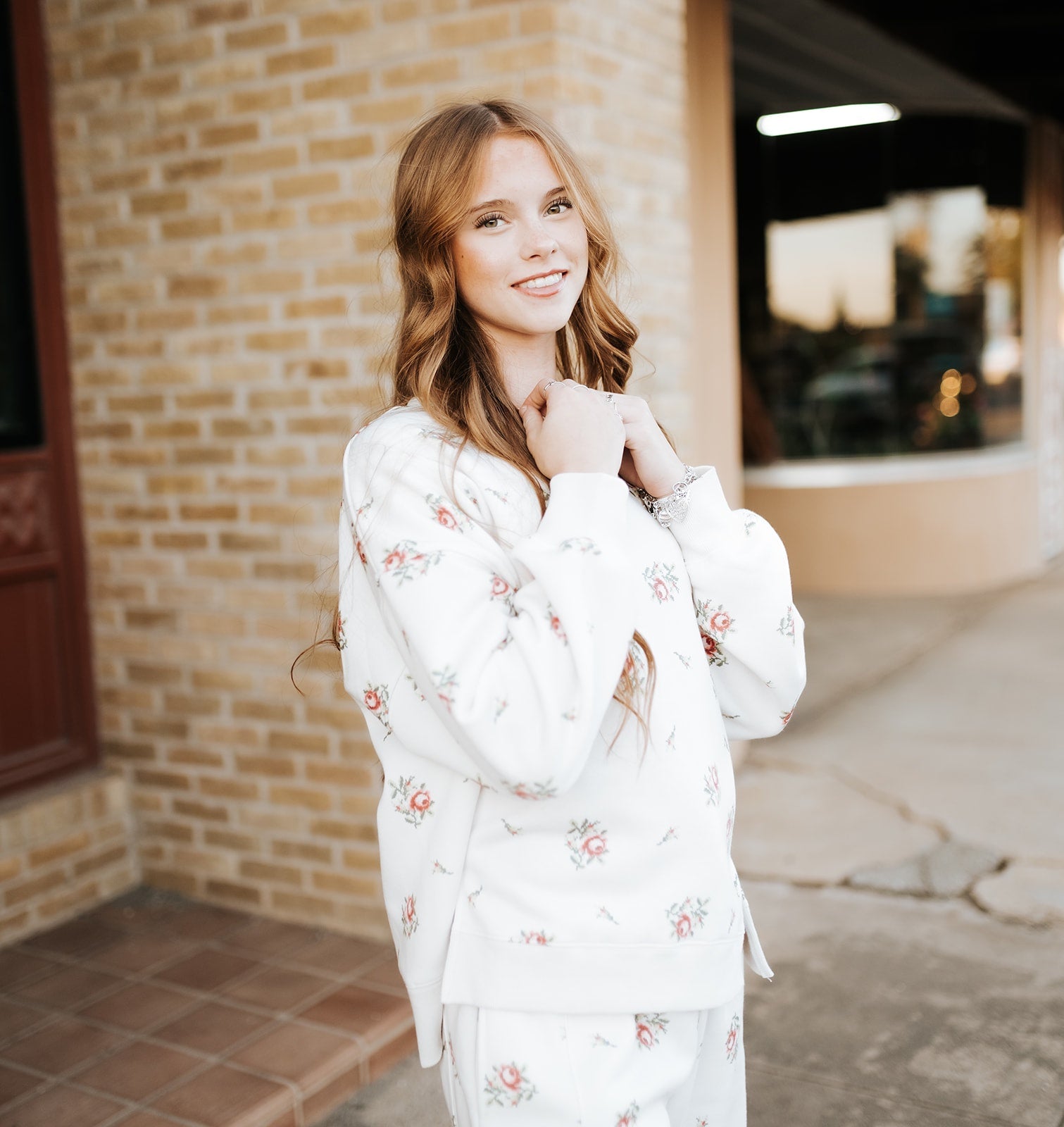 Cream Multi Floral Embroidery Printed Sweatshirt IKT300437 - 01 - Southern Soule Designs