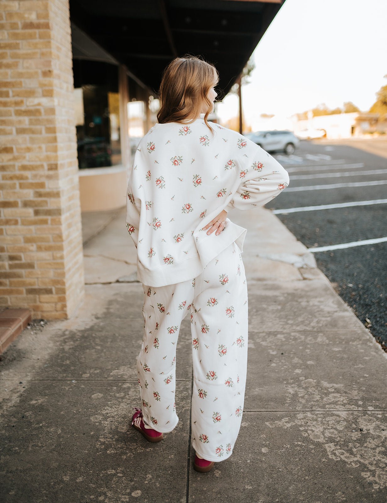 Cream Multi Floral Embroidery Printed Sweatshirt IKT300437 - 01 - Southern Soule Designs