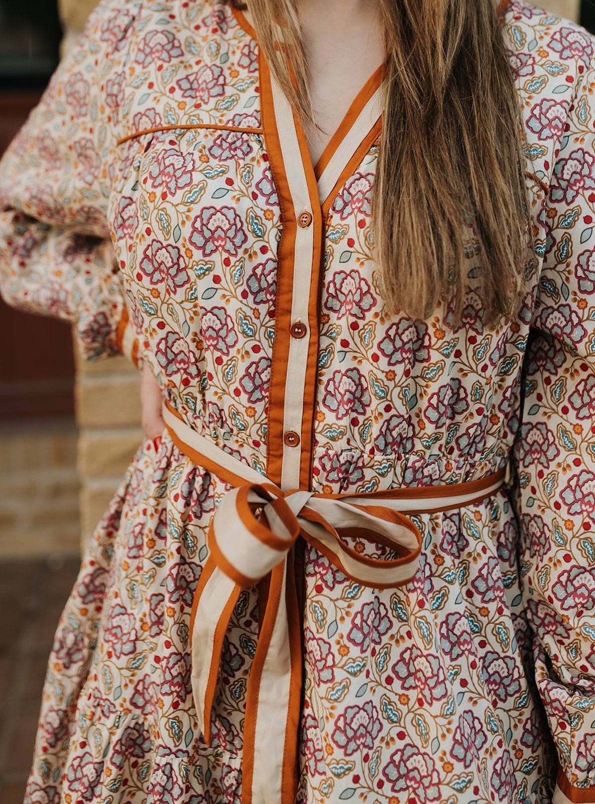Cream Orange Floral Midi Dress MDR4412 - Southern Soule Designs