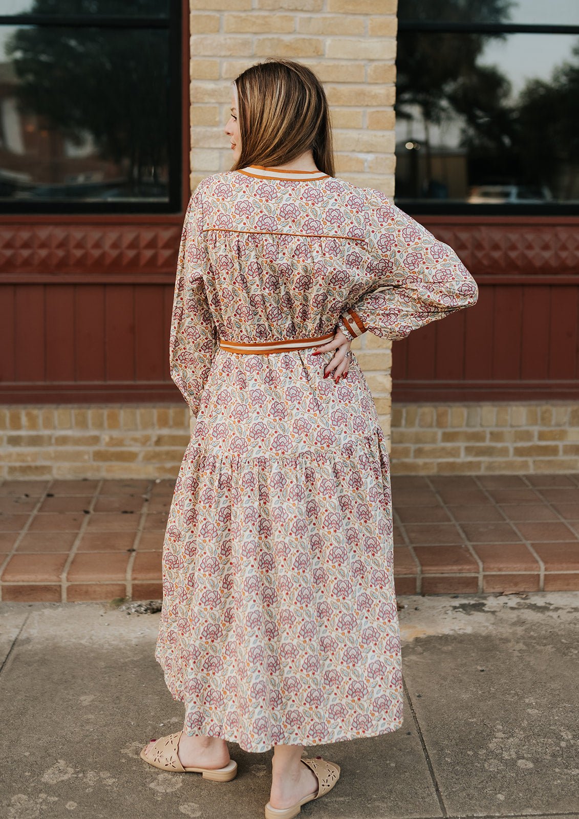 Cream Orange Floral Midi Dress MDR4412 - Southern Soule Designs