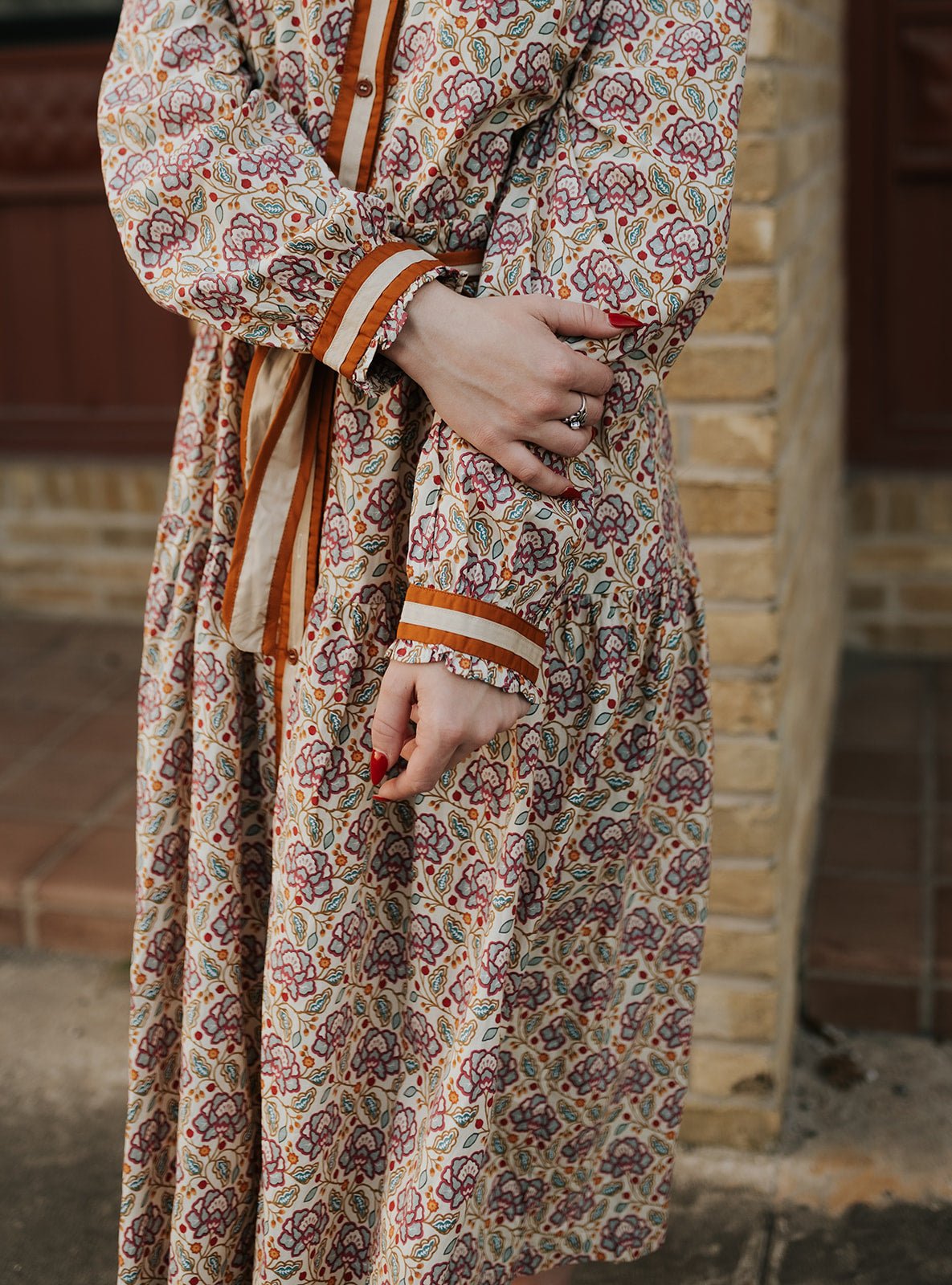 Cream Orange Floral Midi Dress MDR4412 - Southern Soule Designs