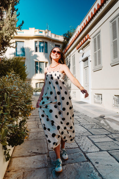 Cream Polka Dot Maxi Dress TBD13916 - Southern Soule Designs