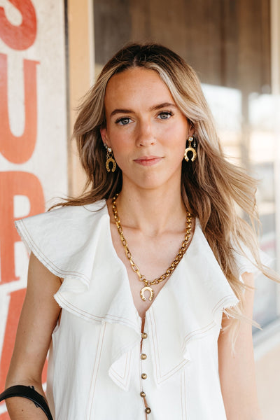 Cream Ruffled Collar Woven Dress D4288 - Southern Soule Designs