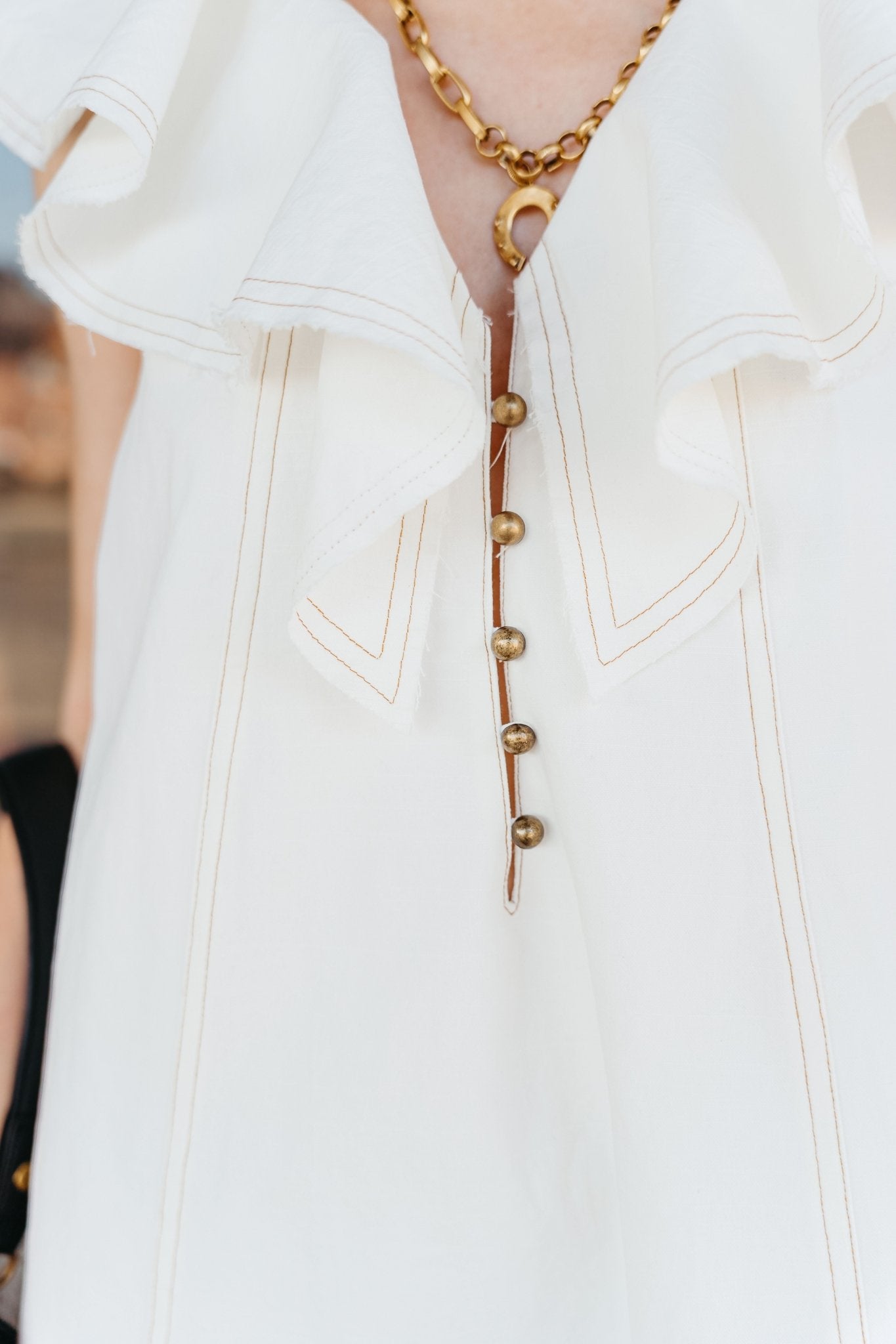 Cream Ruffled Collar Woven Dress D4288 - Southern Soule Designs