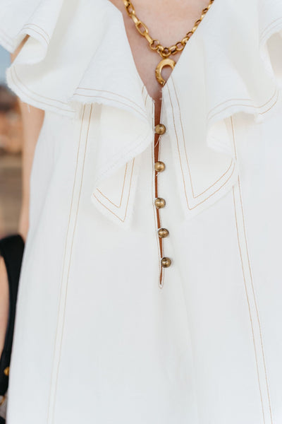 Cream Ruffled Collar Woven Dress D4288 - Southern Soule Designs