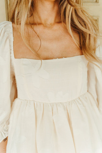 Cream Ruffled Short Puff Sleeve Babydoll Dress ID6498 - A - Southern Soule Designs