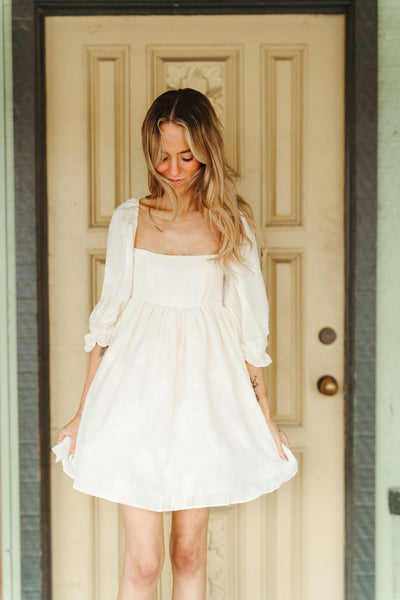 Cream Ruffled Short Puff Sleeve Babydoll Dress ID6498-A