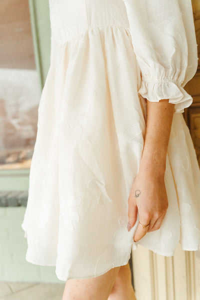 Cream Ruffled Short Puff Sleeve Babydoll Dress ID6498 - A - Southern Soule Designs