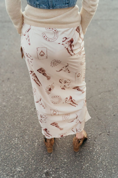 Cream Satin Cowgirl Long Skirt BRK2866 - 1 - Southern Soule Designs