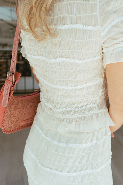 Cream Sheer Textured Button Up Top with Ruffle Sleeves BRT3456 - Southern Soule Designs